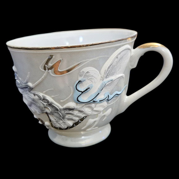 Vintage Japanese Moriage Dragon Cup Saucer Lusterware Raised Enamel Hand Painted - Picture 4 of 9